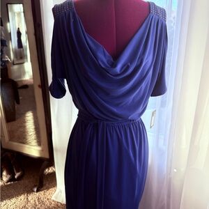 Guess Royal Blue Draped Cowl Midi Dress